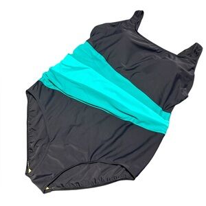 Silhouette Solutions Plus Size 22W One Piece Swimsuit Blue Teal Tummy Control